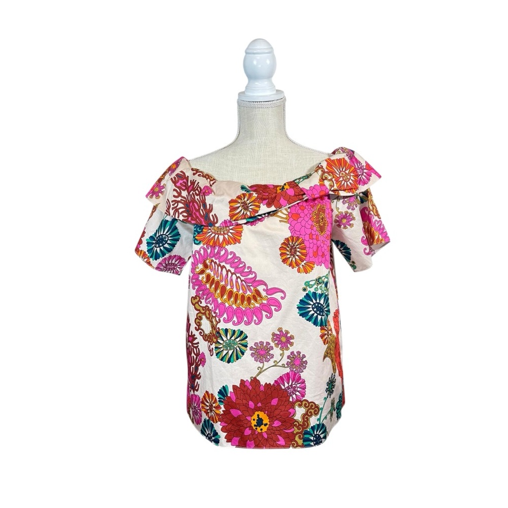 NWT Trina Turk Sandbar Top Women's Sz MD Pink Red Floral Print Vacation Resort